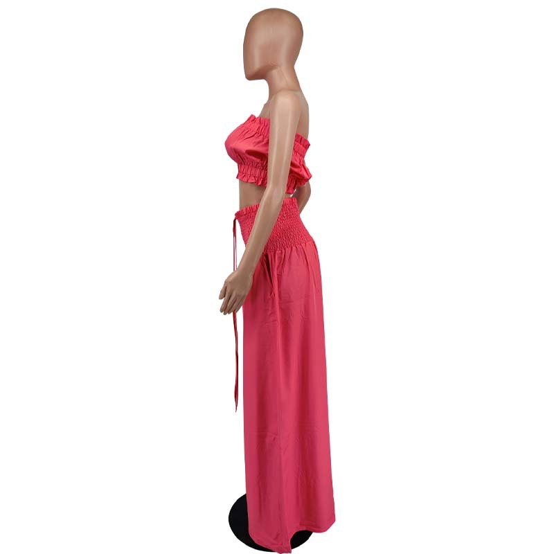 Set Damă - Top Bandou și Pantaloni Largi cu Talie Înaltă