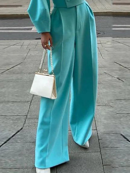 Costum Damă - Sacou Scurt cu Rever și Pantaloni Talie Înaltă