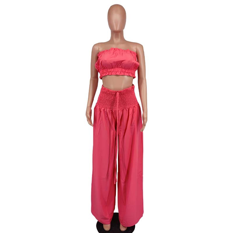 Set Damă - Top Bandou și Pantaloni Largi cu Talie Înaltă