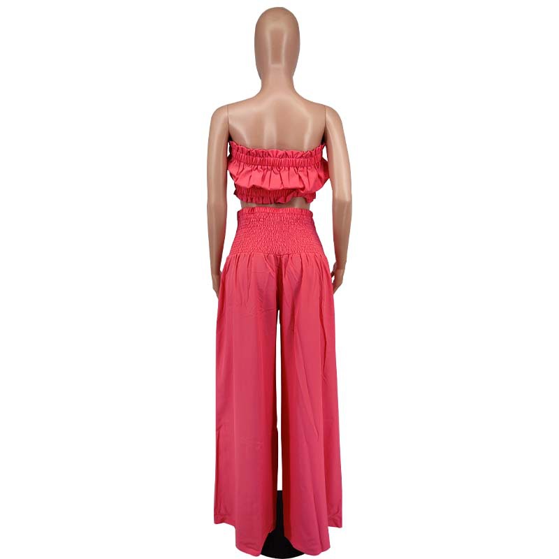 Set Damă - Top Bandou și Pantaloni Largi cu Talie Înaltă