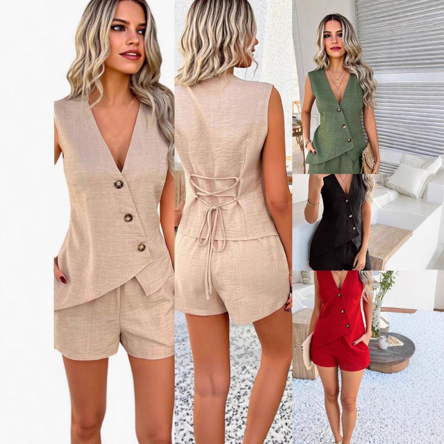 Set Damă Top Asimetric și Pantaloni Scurți - Casual Elegant