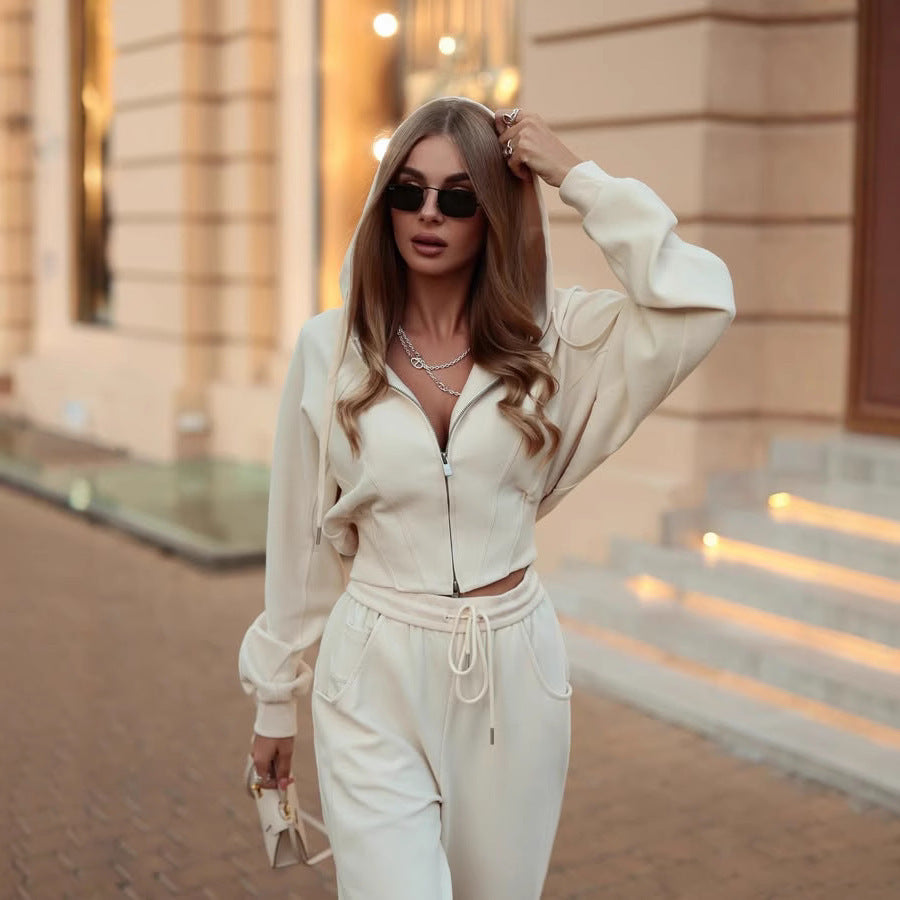 Set Damă - Hanorac cu Fermoar și Glugă + Pantaloni