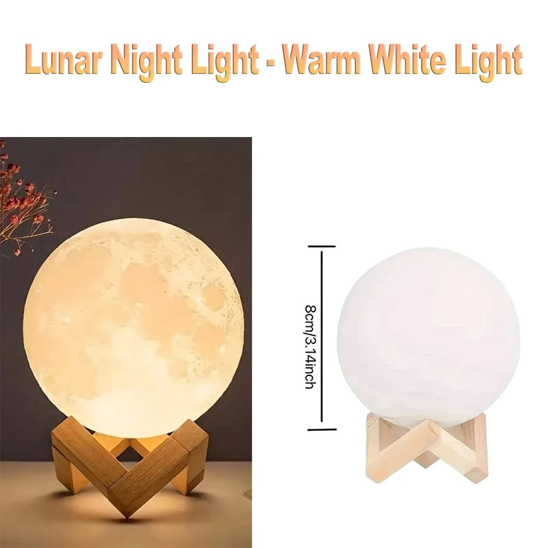 Lampă LED Lună 3D - Veioză Ambientală USB cu 3 Culori și Dimmer