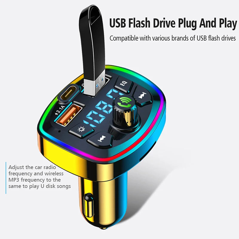 Transmițător FM Bluetooth 5.0 Auto - Încărcător USB Dual și Player MP3