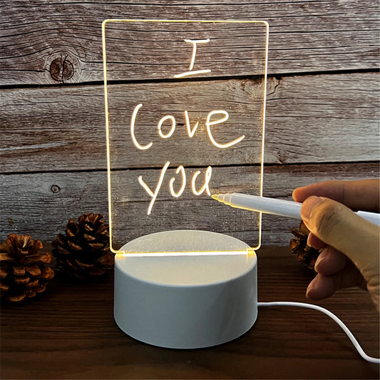Lampă LED cu Tablă de Mesaje - Veioză Acrilic Transparent cu Marker Ștergibil