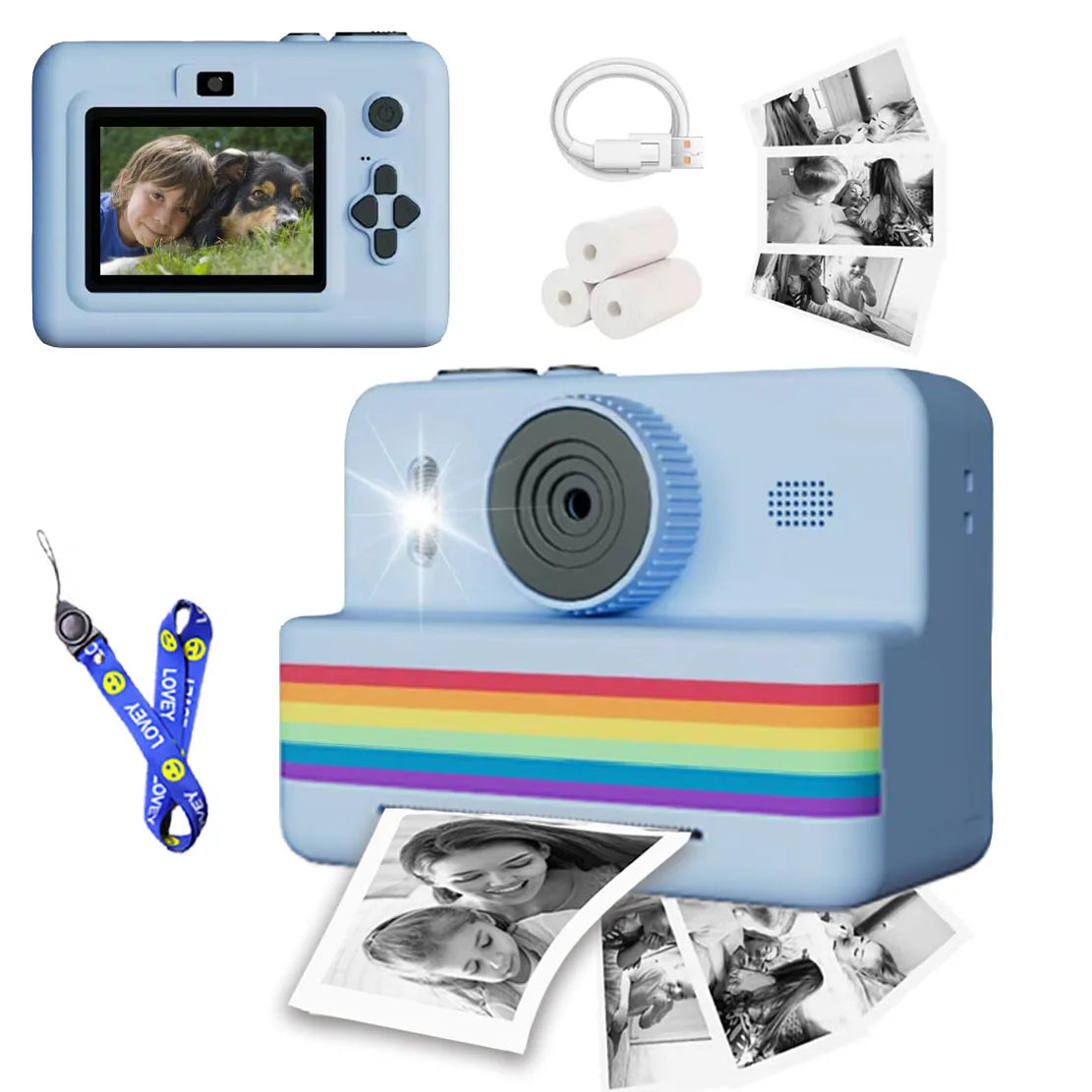 Cameră Foto Digitală pentru Copii cu Imprimantă Termică Instant - 1080P HD, Ecran 2.8", Jocuri și Muzică