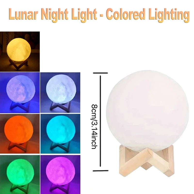 Lampă LED Lună 3D - Veioză Ambientală USB cu 3 Culori și Dimmer