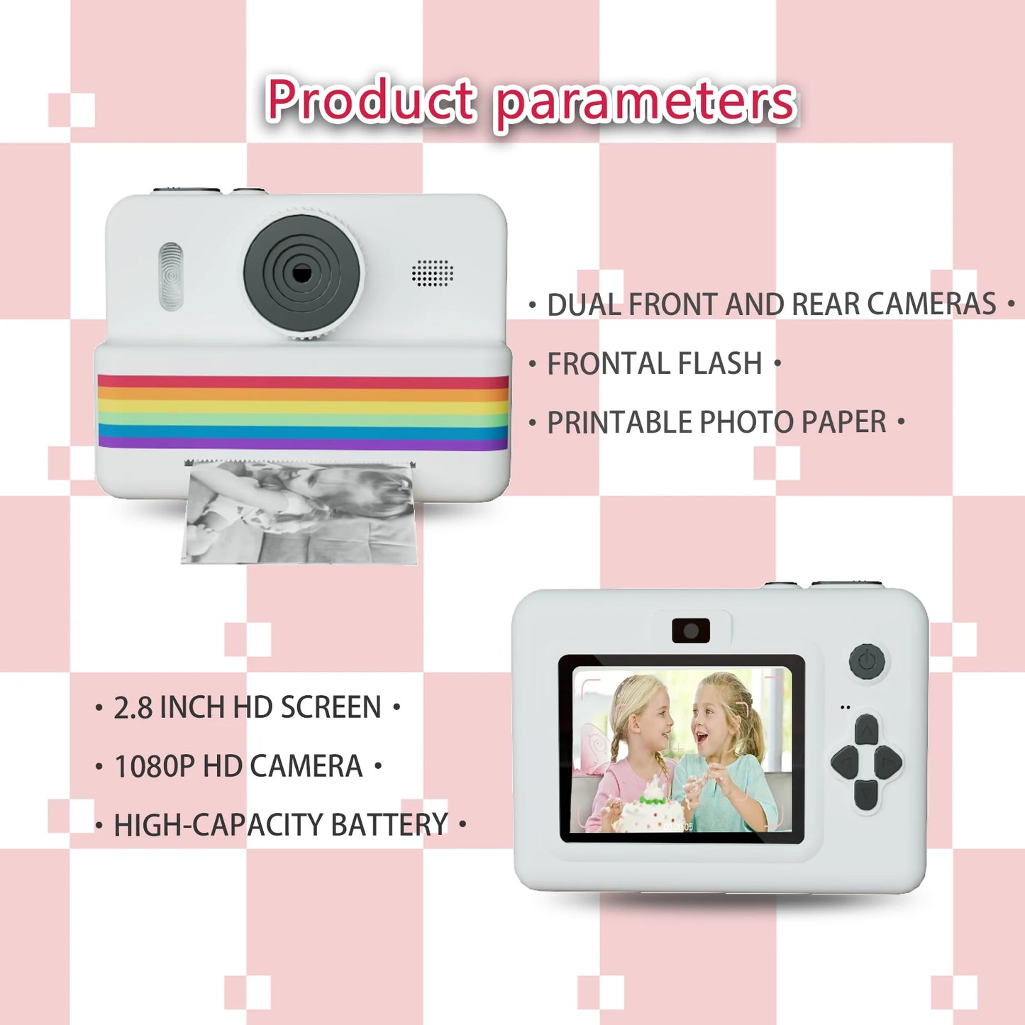 Cameră Foto Digitală pentru Copii cu Imprimantă Termică Instant - 1080P HD, Ecran 2.8", Jocuri și Muzică