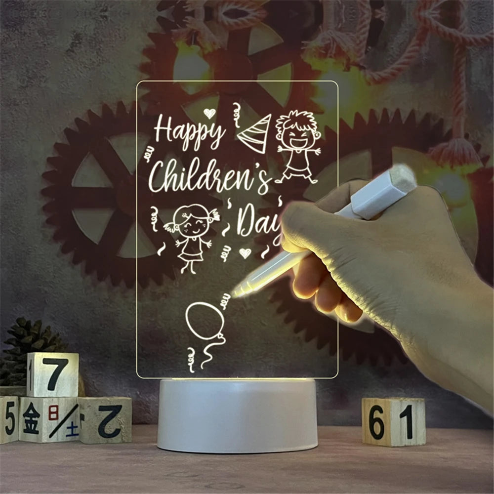 Lampă LED cu Tablă de Mesaje - Veioză Acrilic Transparent cu Marker Ștergibil