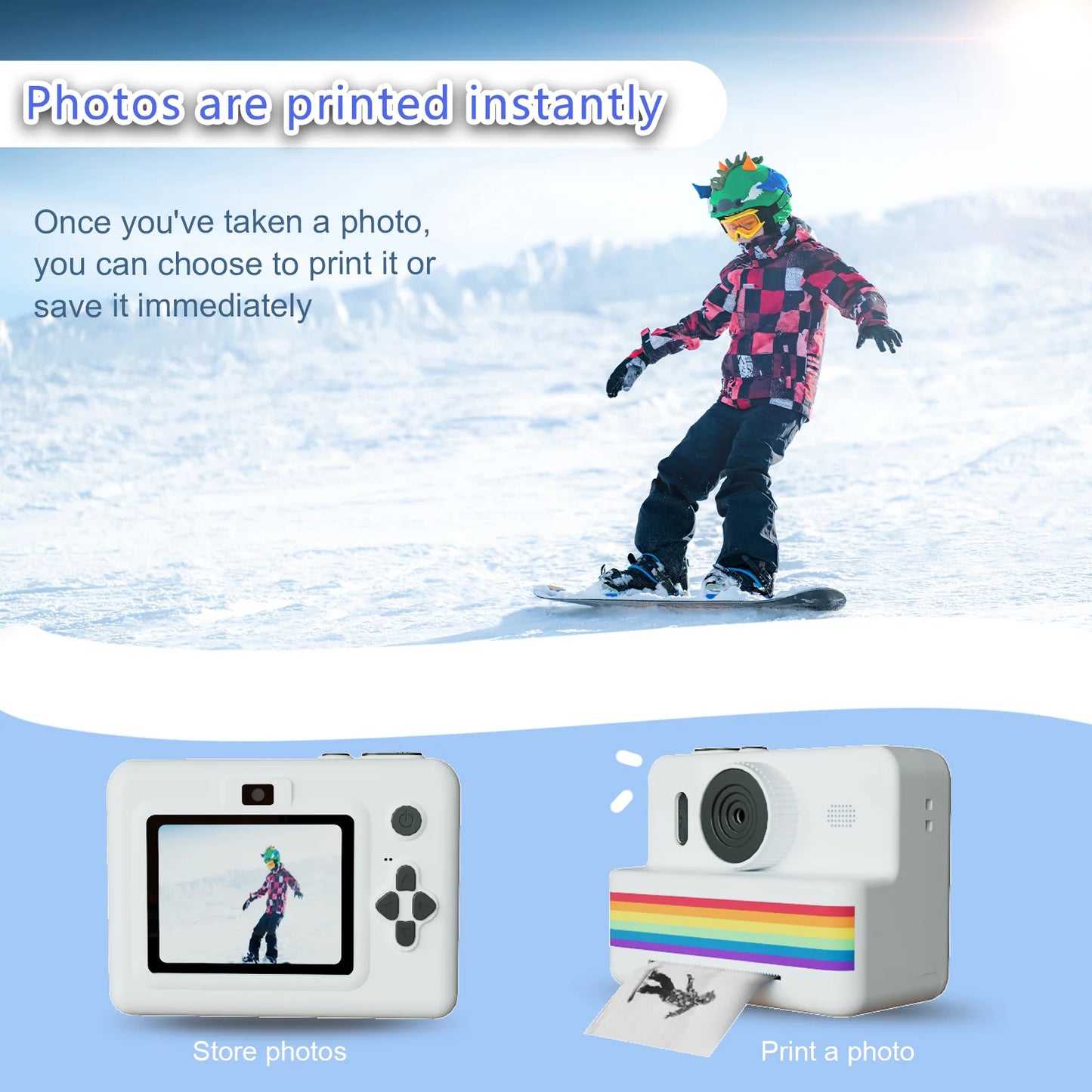 Cameră Foto Digitală pentru Copii cu Imprimantă Termică Instant - 1080P HD, Ecran 2.8", Jocuri și Muzică