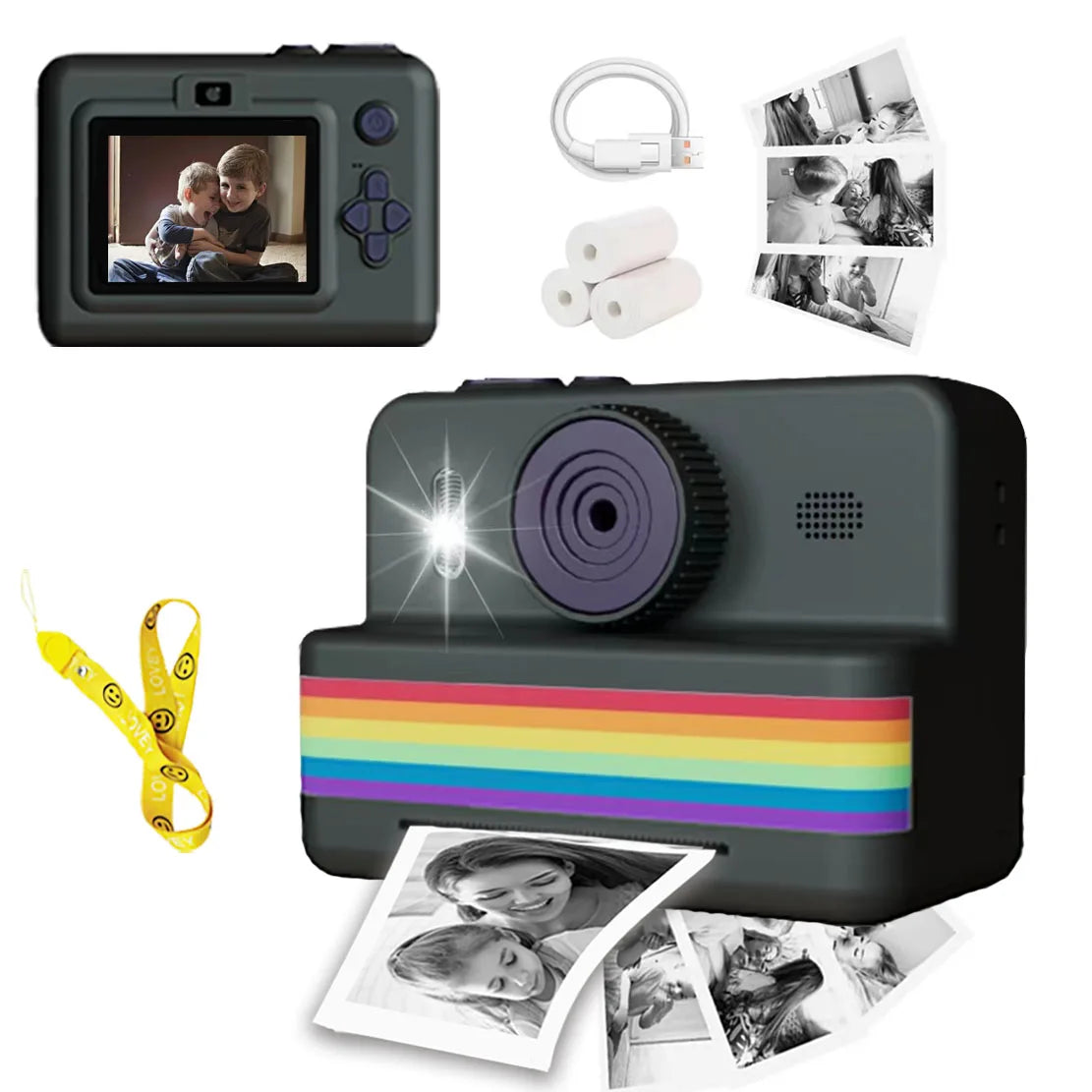 Cameră Foto Digitală pentru Copii cu Imprimantă Termică Instant - 1080P HD, Ecran 2.8", Jocuri și Muzică