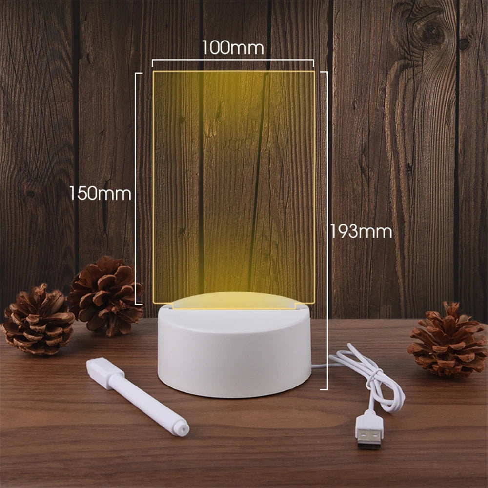 Lampă LED cu Tablă de Mesaje - Veioză Acrilic Transparent cu Marker Ștergibil