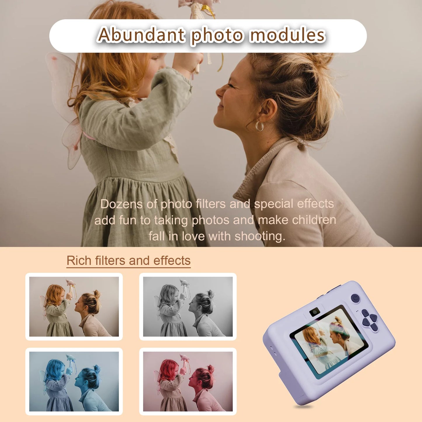 Cameră Foto Digitală pentru Copii cu Imprimantă Termică Instant - 1080P HD, Ecran 2.8", Jocuri și Muzică