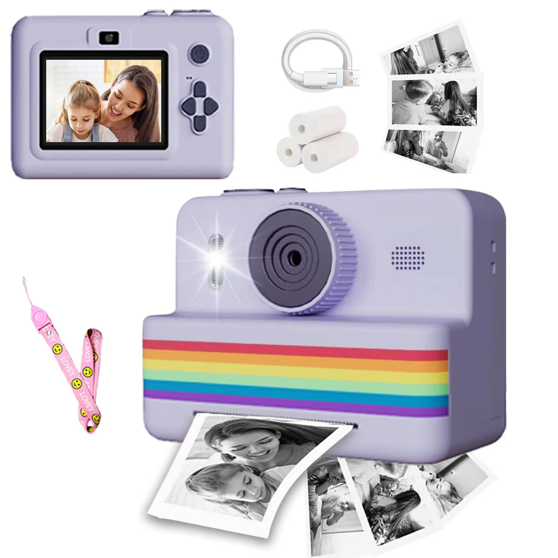 Cameră Foto Digitală pentru Copii cu Imprimantă Termică Instant - 1080P HD, Ecran 2.8", Jocuri și Muzică