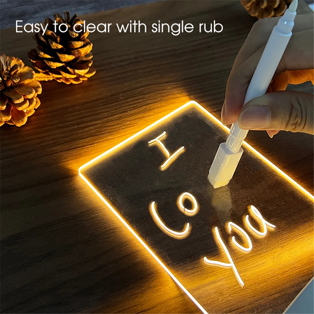 Lampă LED cu Tablă de Mesaje - Veioză Acrilic Transparent cu Marker Ștergibil
