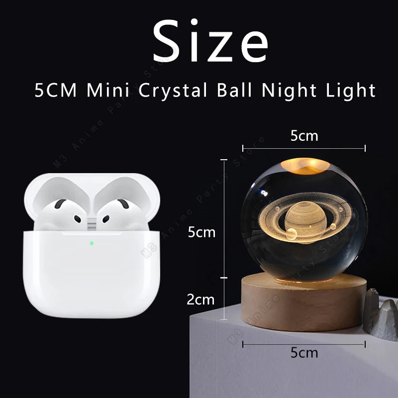 Bilă de Cristal 3D cu LED - Lampă de Noapte Galaxie cu Planete, Lună și Saturn - 5cm