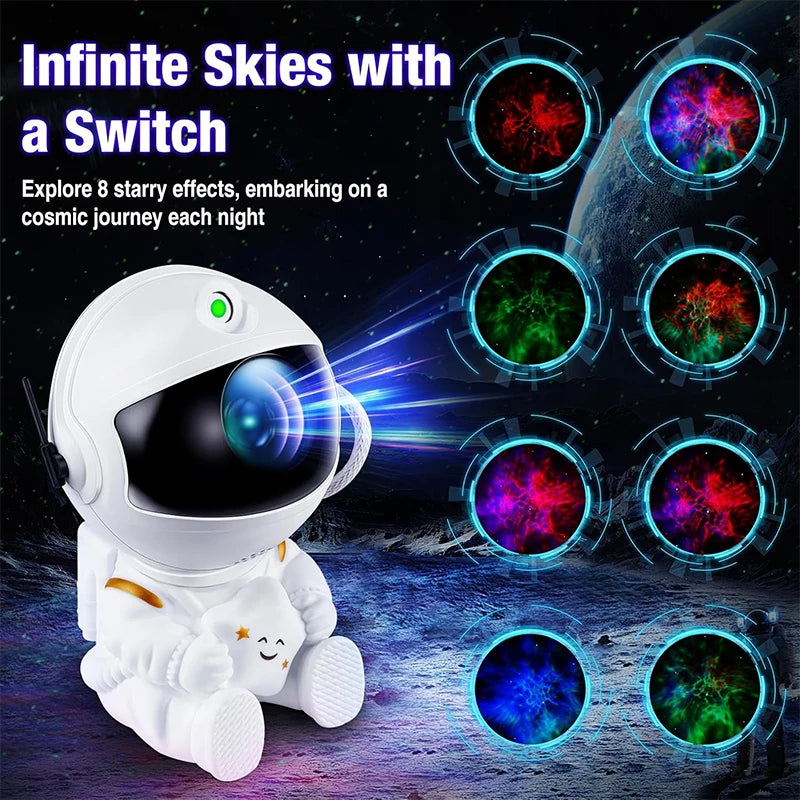 Lampă Proiector Galaxie Astronaut - Lumină de Noapte LED cu Stele și Nebuloase pentru Copii