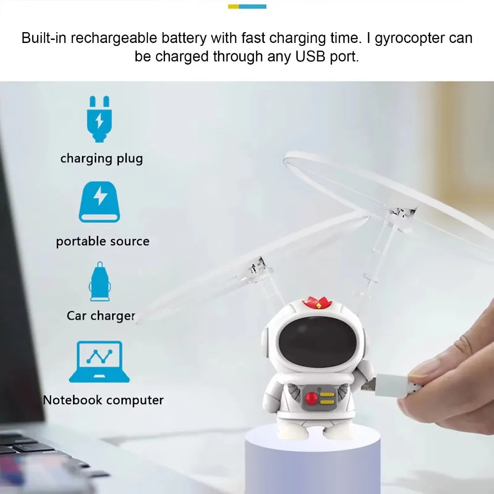 Robot Astronaut Zburător cu Levitație - Dronă Controlată Manual cu Lumini LED Interactive - Jucărie Outdoor pentru Copii