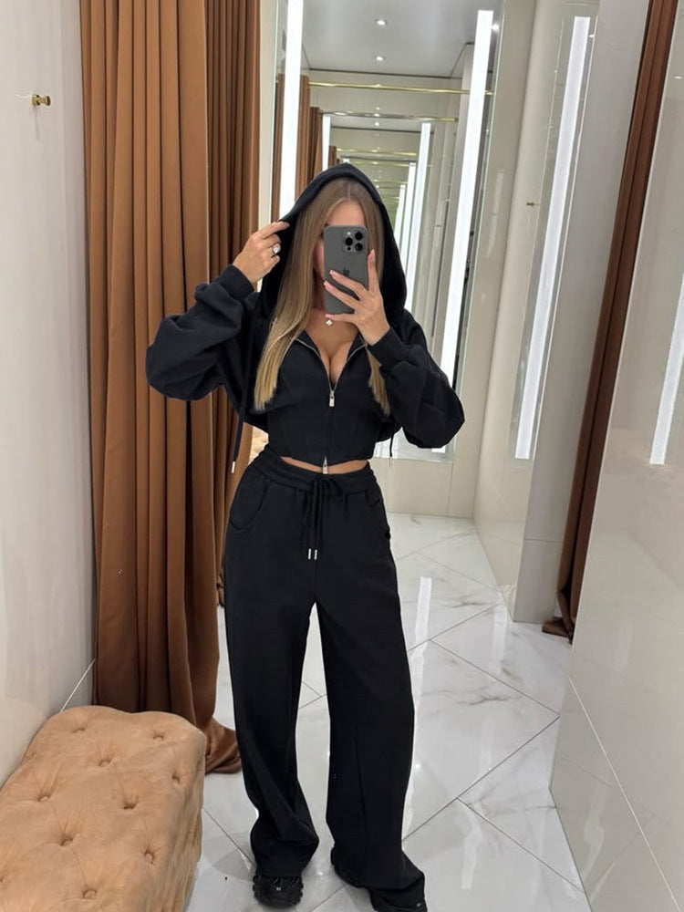 Set Damă - Hanorac cu Fermoar și Glugă + Pantaloni