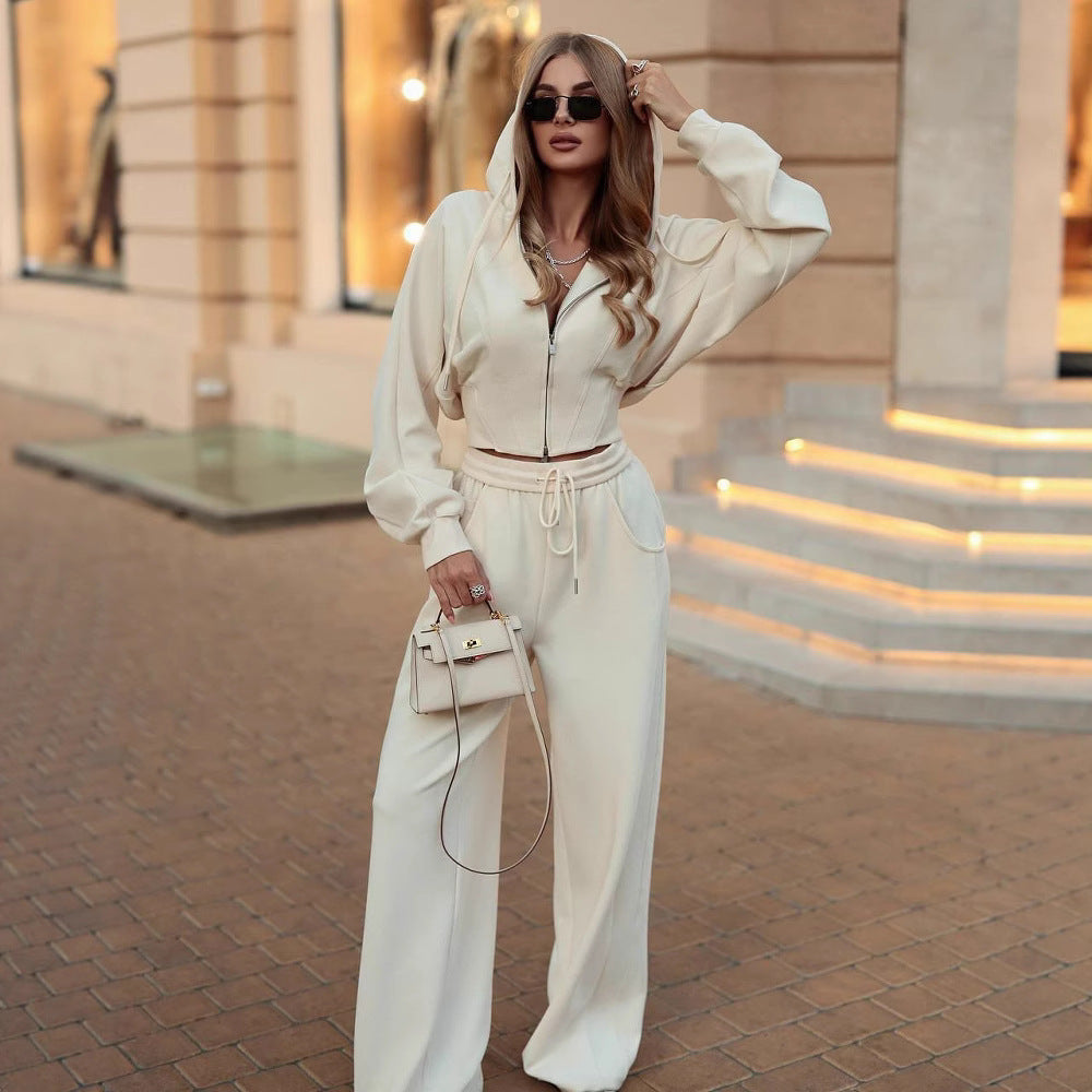 Set Damă - Hanorac cu Fermoar și Glugă + Pantaloni